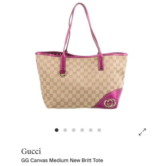 Lux Vintage Rare Gucci GG Canvas New Britt Tote Metallic Pink Trim Designer Bag - Picture 1 of 8